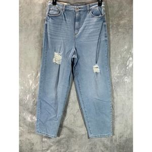 INC Women's LT Indigo High-Rise Straight-Leg Distressed Mom Jeans SZ 12/31